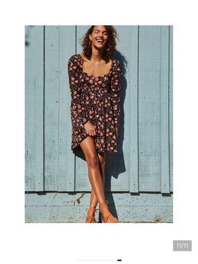 Free People Bessie Navy Blue Corduroy Babydoll Mini Dress NWT Large